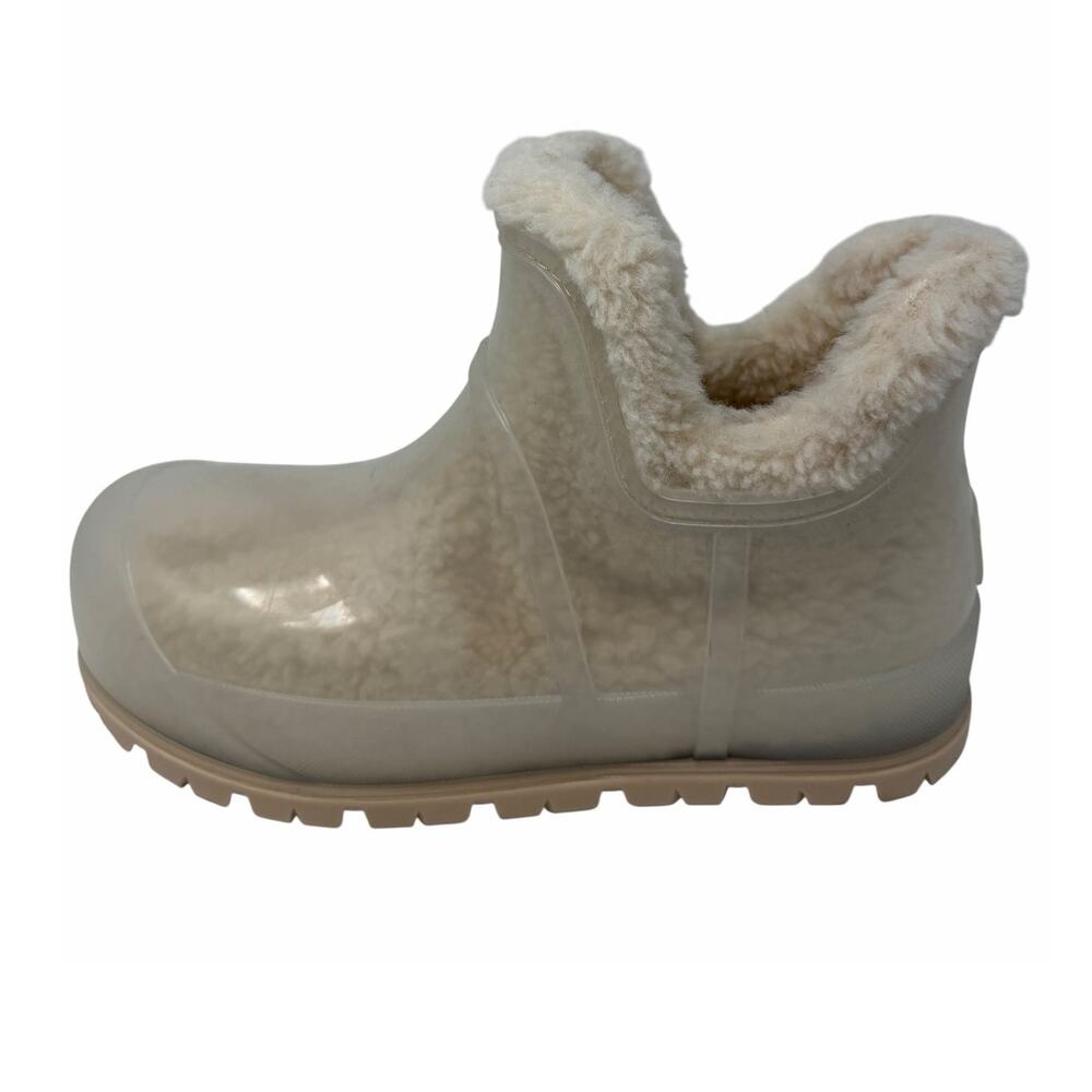 Ugg Raincloud Clear Waterproof Rubber Wool Lined Rain Boots Natural Size 7 NWOT